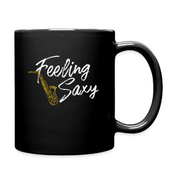 Sich sächsisch fühlen Lustiges Saxaphon - Tasse einfarbig - Schwarz - Rechts