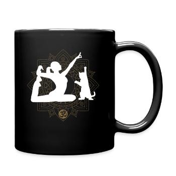 Yoga mit Katze - Mandala Om Symbol - Tasse einfarbig - Schwarz - Rechts