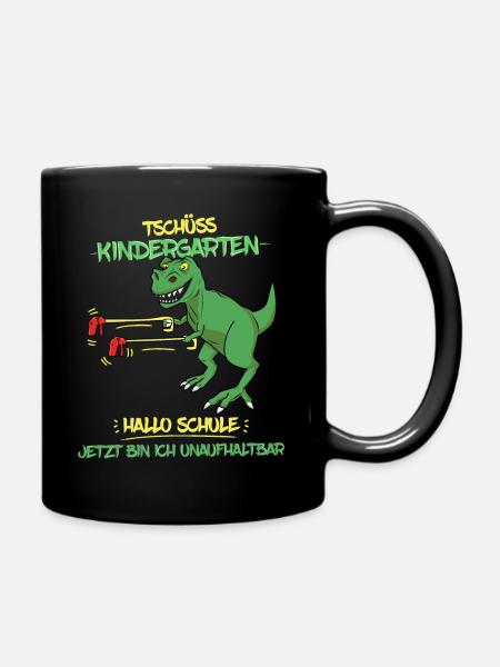Dino T-Rex Hallo Schule Einschulung Schulanfänger - Tasse einfarbig - Schwarz