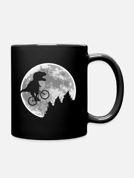 Dino Fahrrad Fliegen Mond - Tasse einfarbig - Schwarz