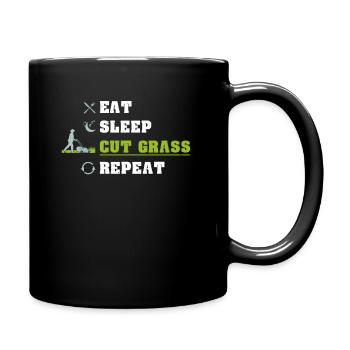 Eating sleep grass mow repeating - Full Colour Mug - black - Right
