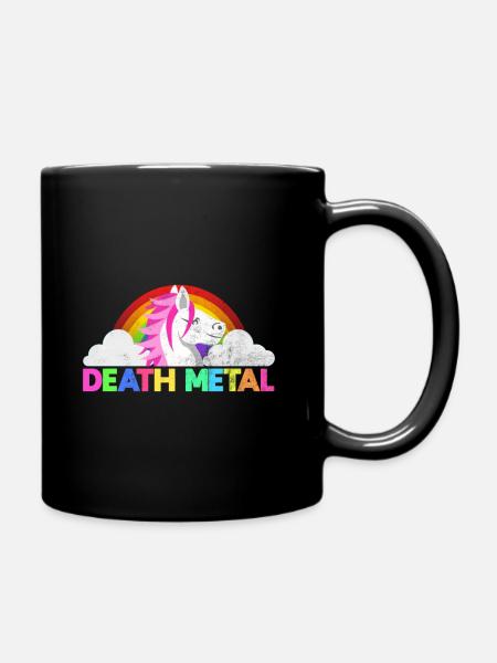 Regenbogen Death Metal Einhorn - Tasse einfarbig - Schwarz