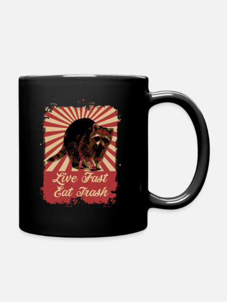 Waschbär Live Fast Eat Trash Retro Vintage - Tasse einfarbig - Schwarz