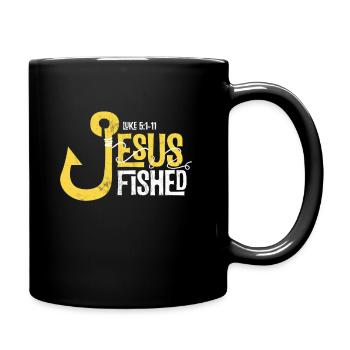 Jesus Fished Big Hook Jesus Surfed Fishing - Full Colour Mug - black - Right