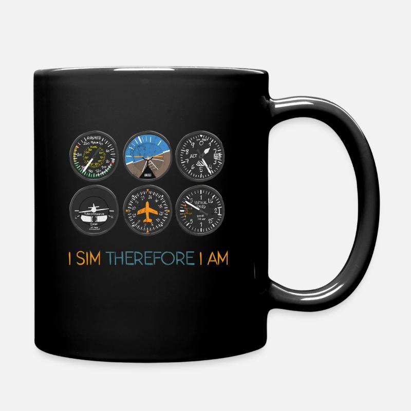 I Sim Therefore I Am Flight Simulation Hobby - Full Colour Mug - black