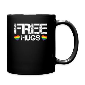 Free Hugs Gay LGBT Pride Regenbogen Herz - Tasse einfarbig - Schwarz - Rechts