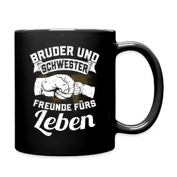 Bruder und Schwester Freunde fürs Leben - Tasse einfarbig - Schwarz - Rechts