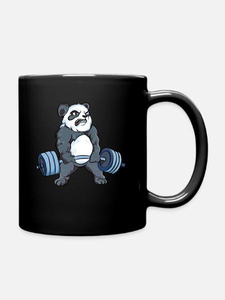 Panda makes deadlift bodybuilder deadlift dumbbell - Full Colour Mug - black