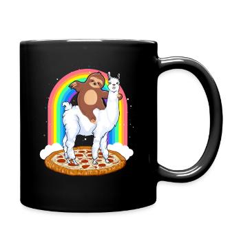 Süßes Faultier reitet auf Lama Regenbogen Pizza - Tasse einfarbig - Schwarz - Rechts