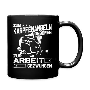 Zum Karpfenangeln geboren, Karpfen Angler - Tasse einfarbig - Schwarz - Rechts