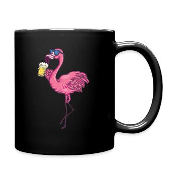 Flamingo mit Sonnenbrille trinkt Bier - Tasse einfarbig - Schwarz - Rechts