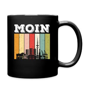 Moin Hamburg Retro Skyline - Tasse einfarbig - Schwarz - Rechts