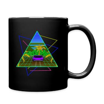 Vaporwave neon palm trees - Full Colour Mug - black - Right
