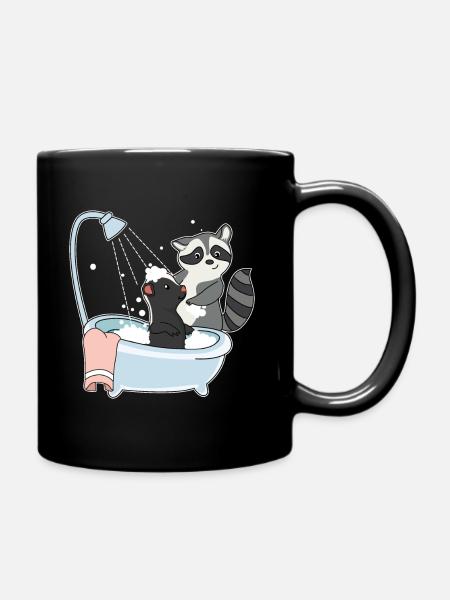 Waschbär Stinktier Waschen - Tasse einfarbig - Schwarz