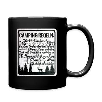 Lustige Camping Regeln Geschenk für Camper Familie - Tasse einfarbig - Schwarz - Rechts