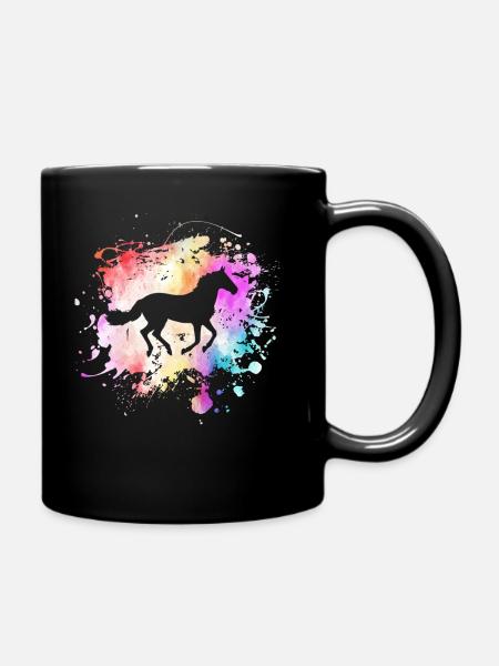 Pferd Im Farbklecks I Reiten Kunst Farbspritzer - Tasse einfarbig - Schwarz