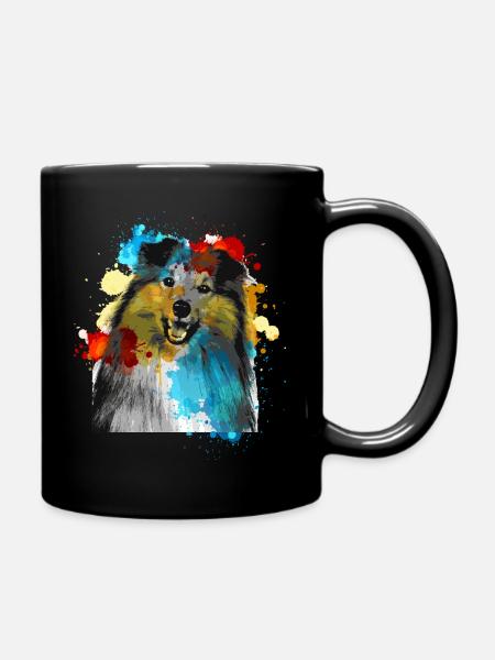 Sheltie Watercolors Colorful - Full Colour Mug - black