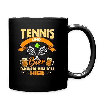 Tennis und Bier darum bin ich hier Geschenk Tennis - Tasse einfarbig - Schwarz - Rechts