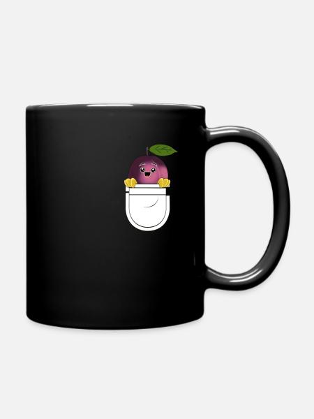 Lustig Pflaumen Brusttasche Obst Vegan Geschenk - Tasse einfarbig - Schwarz
