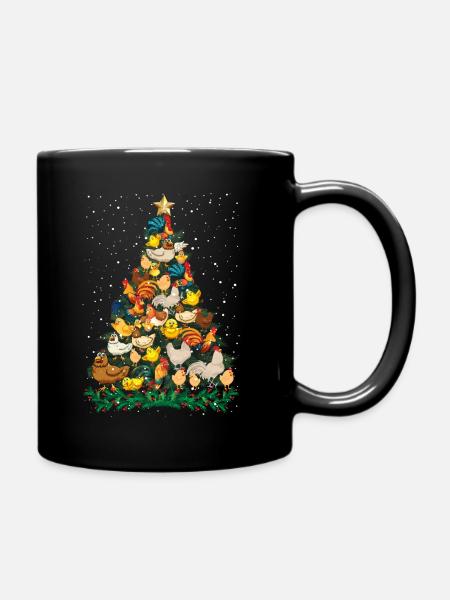Christmas Chickens Pine Tree Funny Chicken T Shirt - Full Colour Mug - black