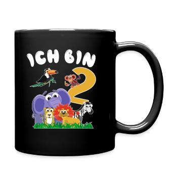 ich bin zwei, Dschungeltiere zum Kindergeburtstag - Tasse einfarbig - Schwarz - Rechts