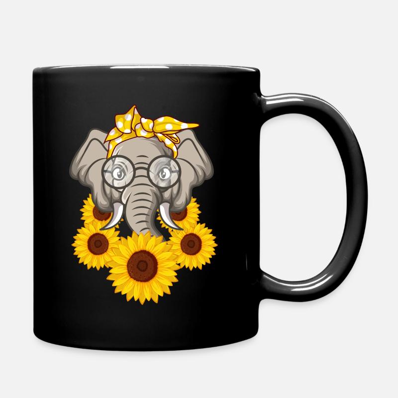 Éléphant avec des tournesols cadeau - Mug uni - noir