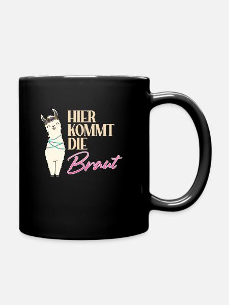 Junggesellinnenabschied m. Alpaka, Lama für Braut - Tasse einfarbig - Schwarz