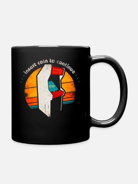Arcade 80s Retro Gaming: Insert Coin to Continue - Full Colour Mug - black