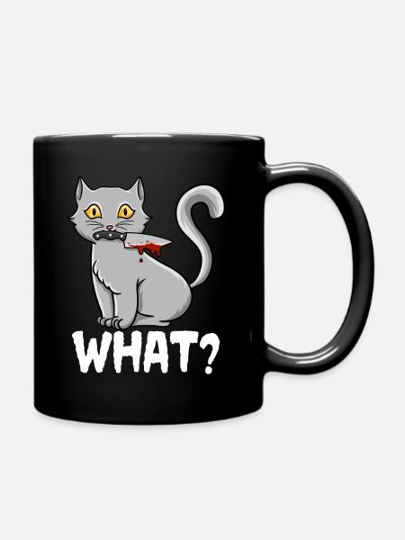 Cat What Funny Black Murderous Cat With Knife - Full Colour Mug - black