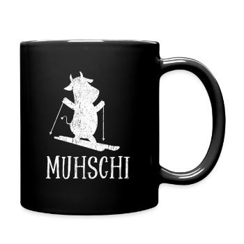 Muhschi Kuh auf Ski Skifahrer Spaß Geschenk - Tasse einfarbig - Schwarz - Rechts
