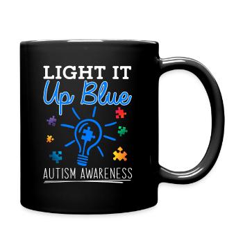 Light It Up Blue Autism Awareness Month T Shirt - Full Colour Mug - black - Right