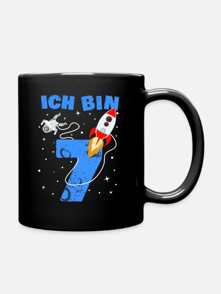 Rakete Astronaut 7. Geburtstag 7 Jahre Weltraum - Tasse einfarbig - Schwarz