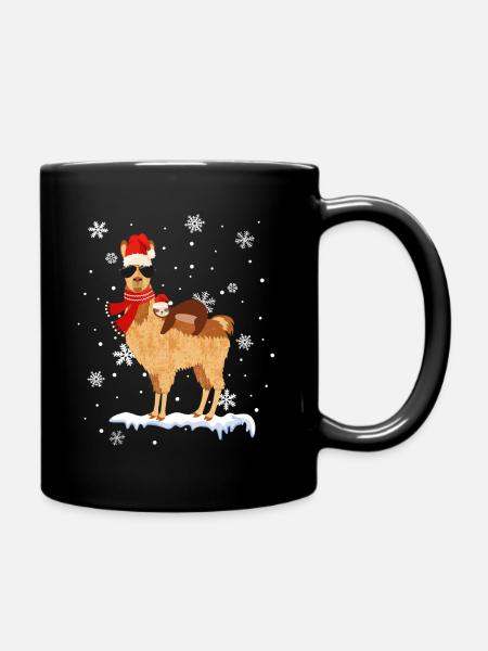 Cooles Alpaka Lama Weihnachten Deko Faultier Schne - Tasse einfarbig - Schwarz