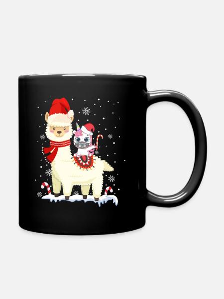 Süßes Alpaka Lama Einhorn Weihnachten Mund-Schutz - Tasse einfarbig - Schwarz