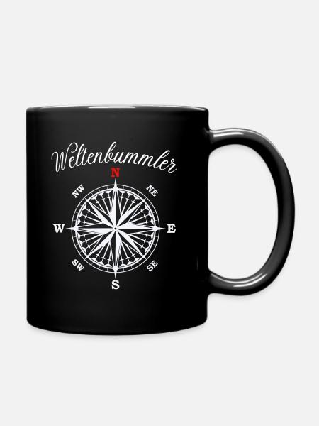 Weltenbummler Kompass - Tasse einfarbig - Schwarz