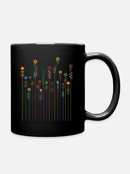 Süßes Retro Blumen Vintage Farben Muster Blume - Tasse einfarbig - Schwarz