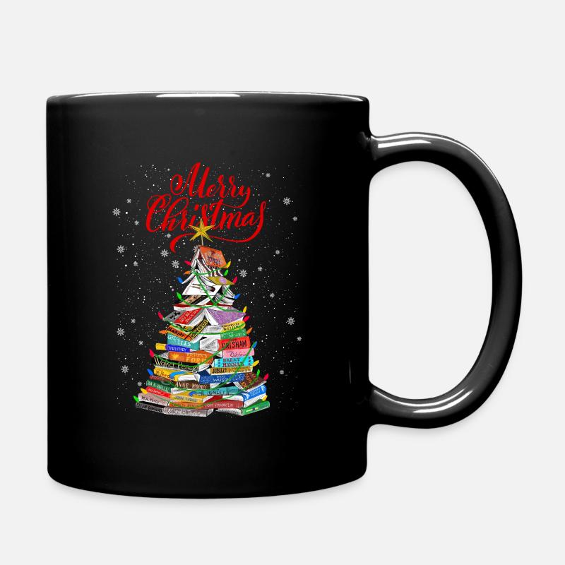 Christmas Book Tree Lights T Shirt - Full Colour Mug - black