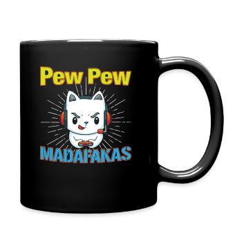 Pew Pew Funny Cat - Tasse einfarbig - Schwarz - Rechts