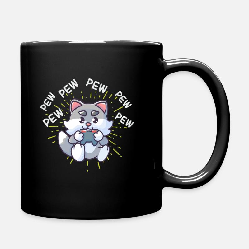 Pew Pew Gaming Cat Video Game Gaming Console - Full Colour Mug - black