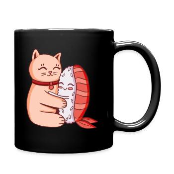 Cute Cat And Sushi Hugging - Full Colour Mug - black - Right