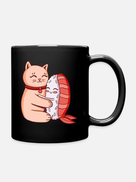 Chat mignon et sushi étreignant - Mug uni - noir