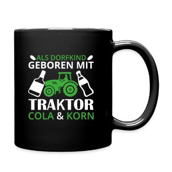 lustiger Dorfkind Cola Korn Schnaps Trakor Treker - Tasse einfarbig - Schwarz - Rechts