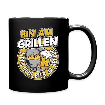Funny BBQ Beer Grill Gift Barbecue Meat Grilling - Full Colour Mug - black - Right