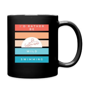 I'd rather be wild swimming vintage retro design - Full Colour Mug - black - Right