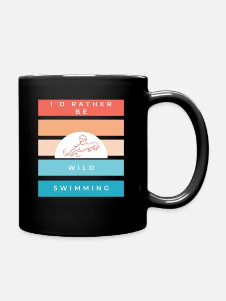 I'd rather be wild swimming vintage retro design - Full Colour Mug - black