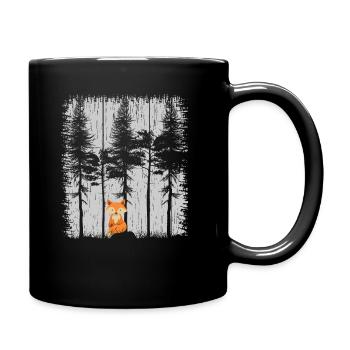 Fox in the Forest Retro Pattern Vintage Tree Forest Funny - Full Colour Mug - black - Right