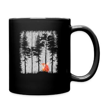 Fox in the Forest Retro Pattern Vintage Tree Forest Funny - Full Colour Mug - black - Right