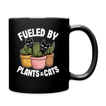 Fueled By Plants & Cats Funny Cat Lover Gardening - Full Colour Mug - black - Right