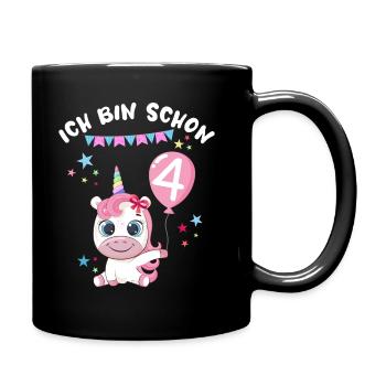 Ich bin schon 4 Einhorn Geburtstag Luftballon Süß - Tasse einfarbig - Schwarz - Rechts