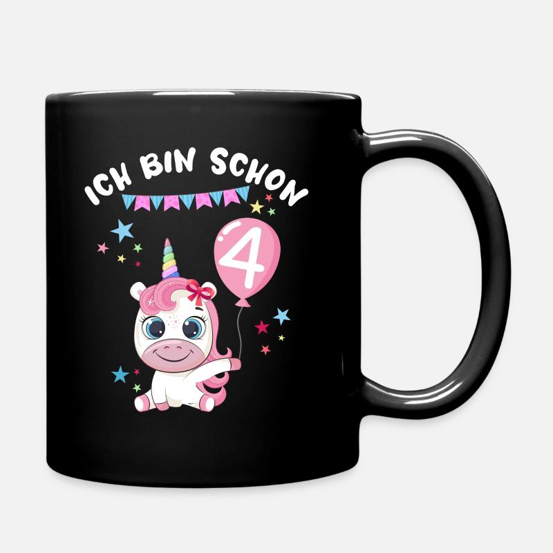 Ich bin schon 4 Einhorn Geburtstag Luftballon Süß - Tasse einfarbig - Schwarz